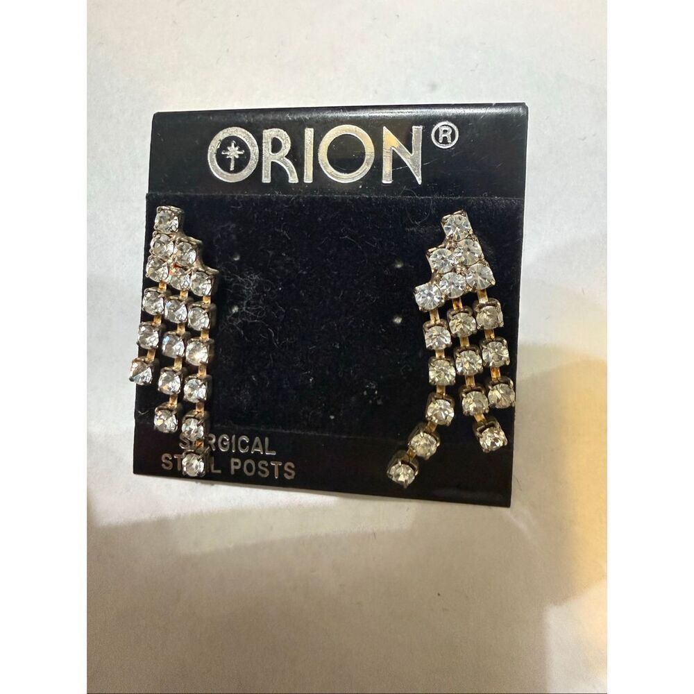 Orion Women's Silver Surgical Steel Posts Crystal Rhinestone Dangle Earrings NWT